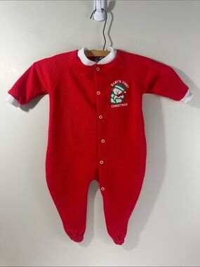 Vintage Basic Editions Holiday Footie Onesie Baby's First Christmas 6/9 Months